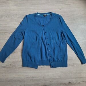 Talbots Petites‎ Teal Blue Pima Cotton Long Sleeve Button Up Cardigan sz Large